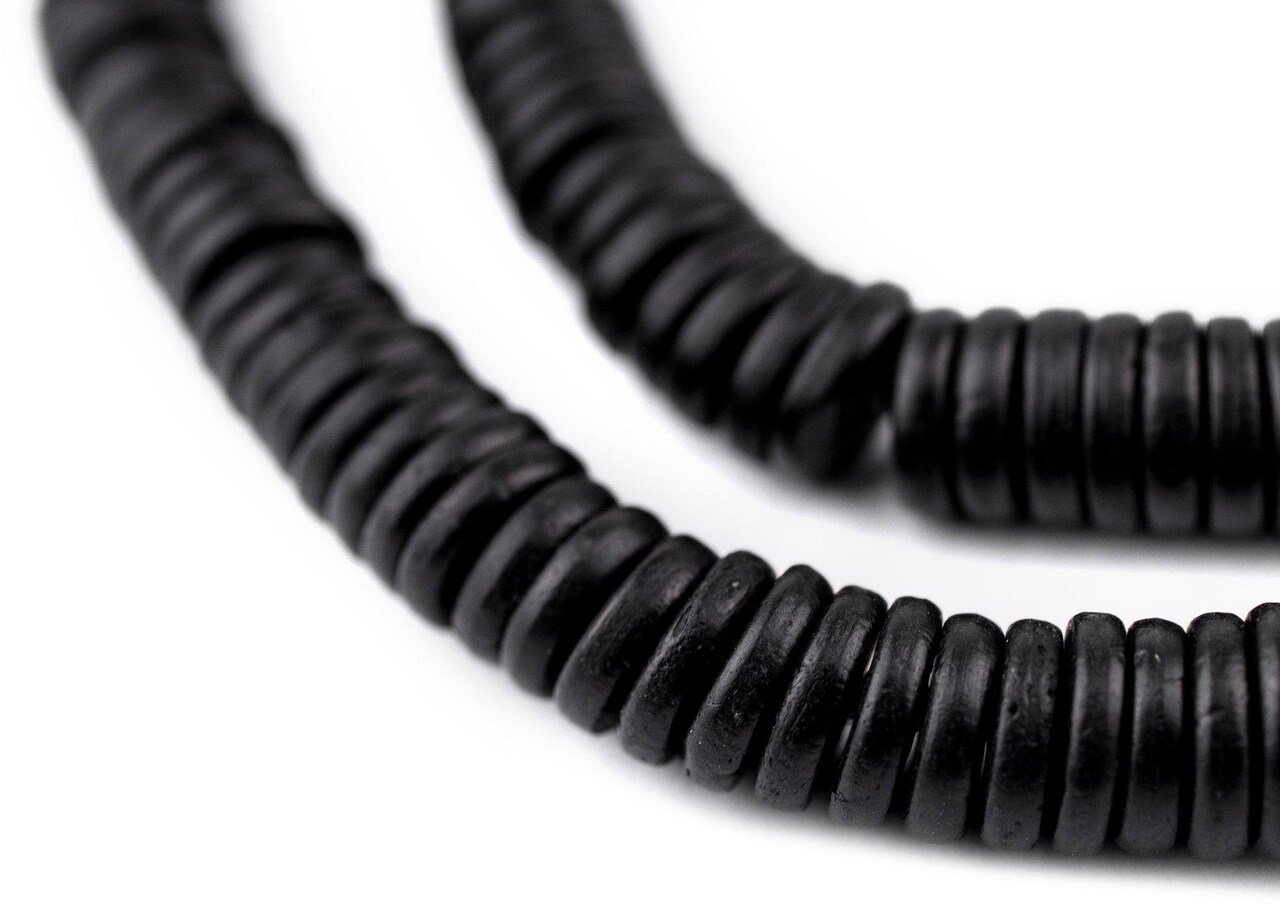 The Bead Chest 8mm Black Bone Button Beads: Nepal Flat Round Disk Heishi Beads for DIY Necklace Jewelry Making